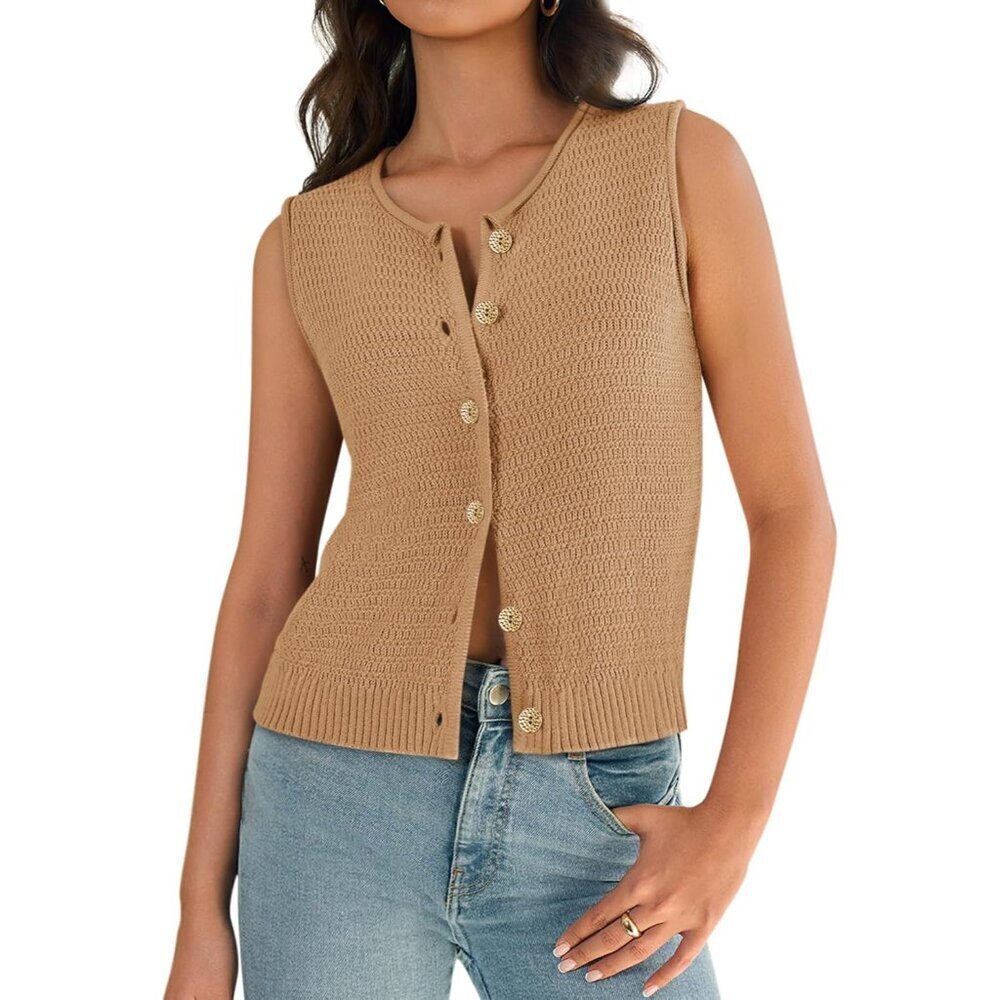 Womens Sleeveless Sweater Vest Polyester Small Casual Layering Tank Top